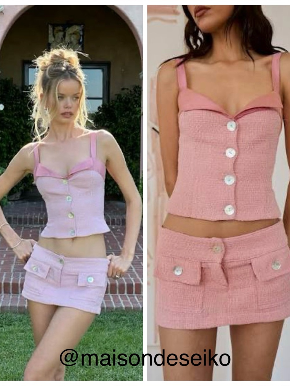 NWT Fait Par Foutch Top Pink Tweed Evelyn Coquette Preppy size XXS
